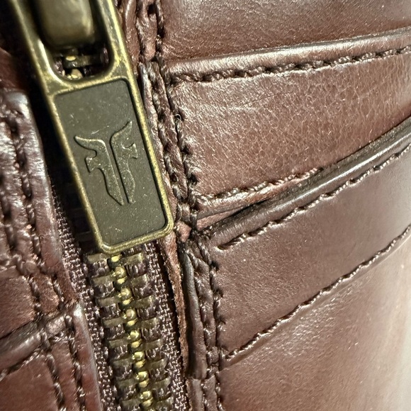 Frye Brown Wedge Heel Ankle Booties Boots with Gold Buckle Women Size 6.5 - Picture 11 of 13